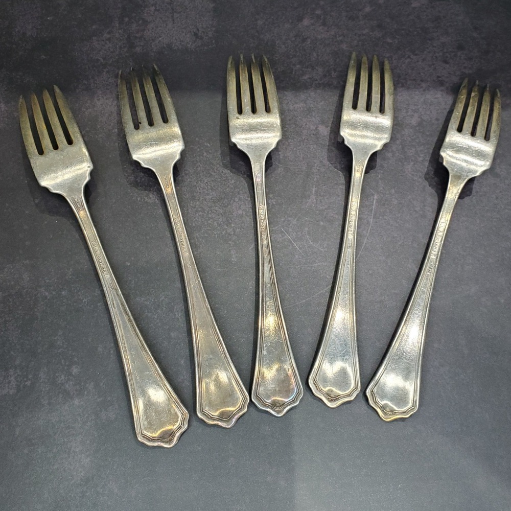 Set of 5 Vintage WM A Rogers Silverplate Raleigh Dinner Forks Geometric Design - Picture 4 of 6